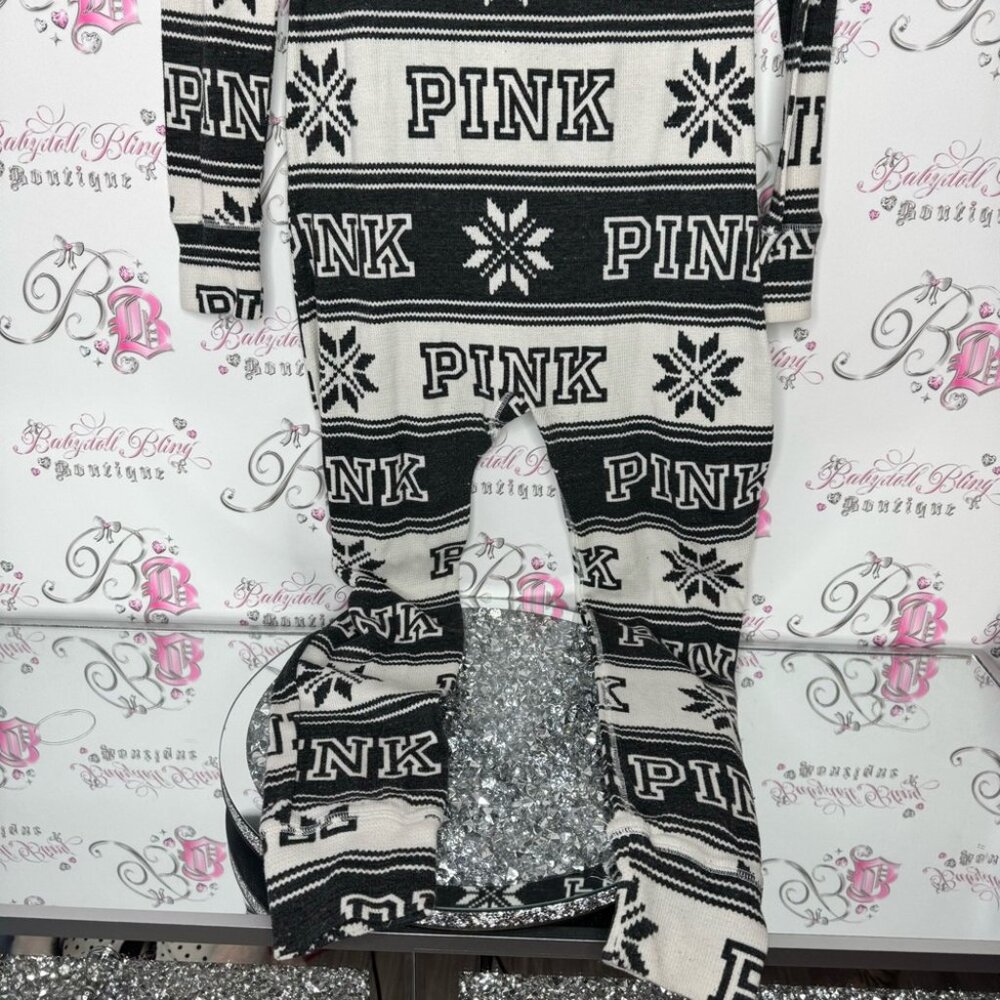 Victoria secret pink onesie long sleeve but flap waffle knit winter Pajamas - Picture 7 of 14